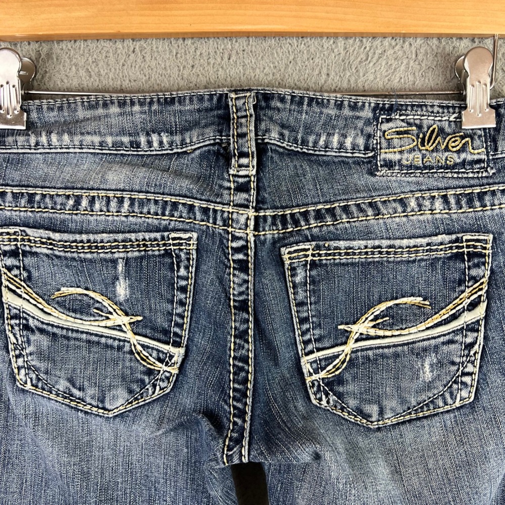 Silver Jeans Co Frances Low Rise Bootcut Distressed Medium Wash Jeans 27x31 - Picture 3 of 11